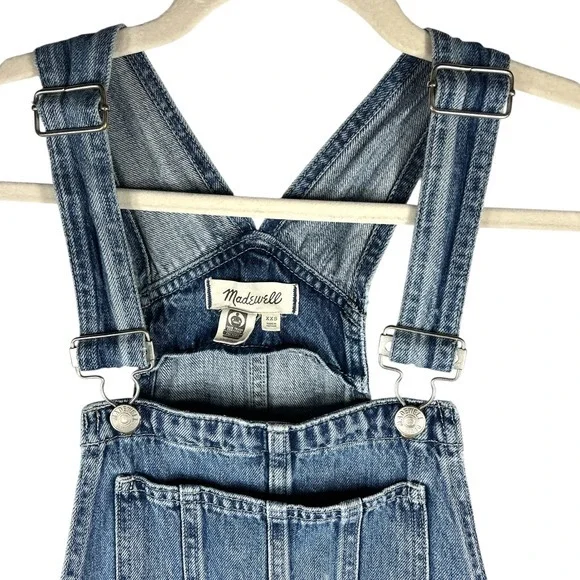 Madewell Straight-Leg Jean Overalls XXS Hickory Wash Faded Denim Cropped Length - Picture 5 of 15